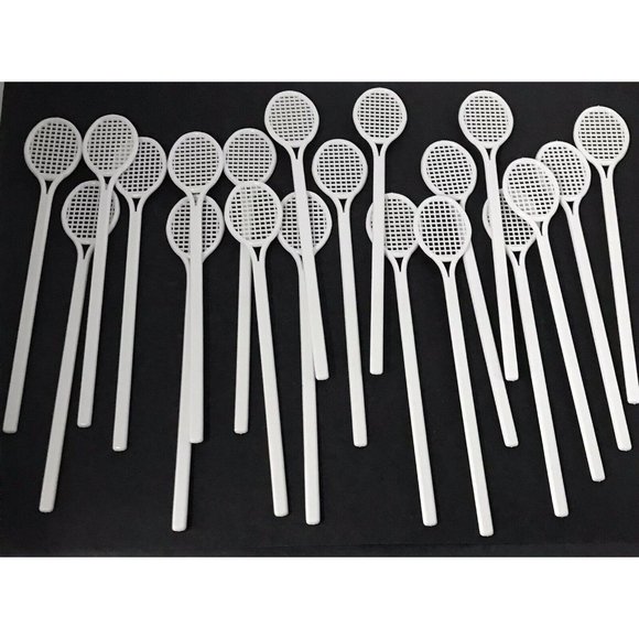 Lot of 20 Zoo Piks Plastic White Tennis Racket Swizzle Sticks - Picture 1 of 3